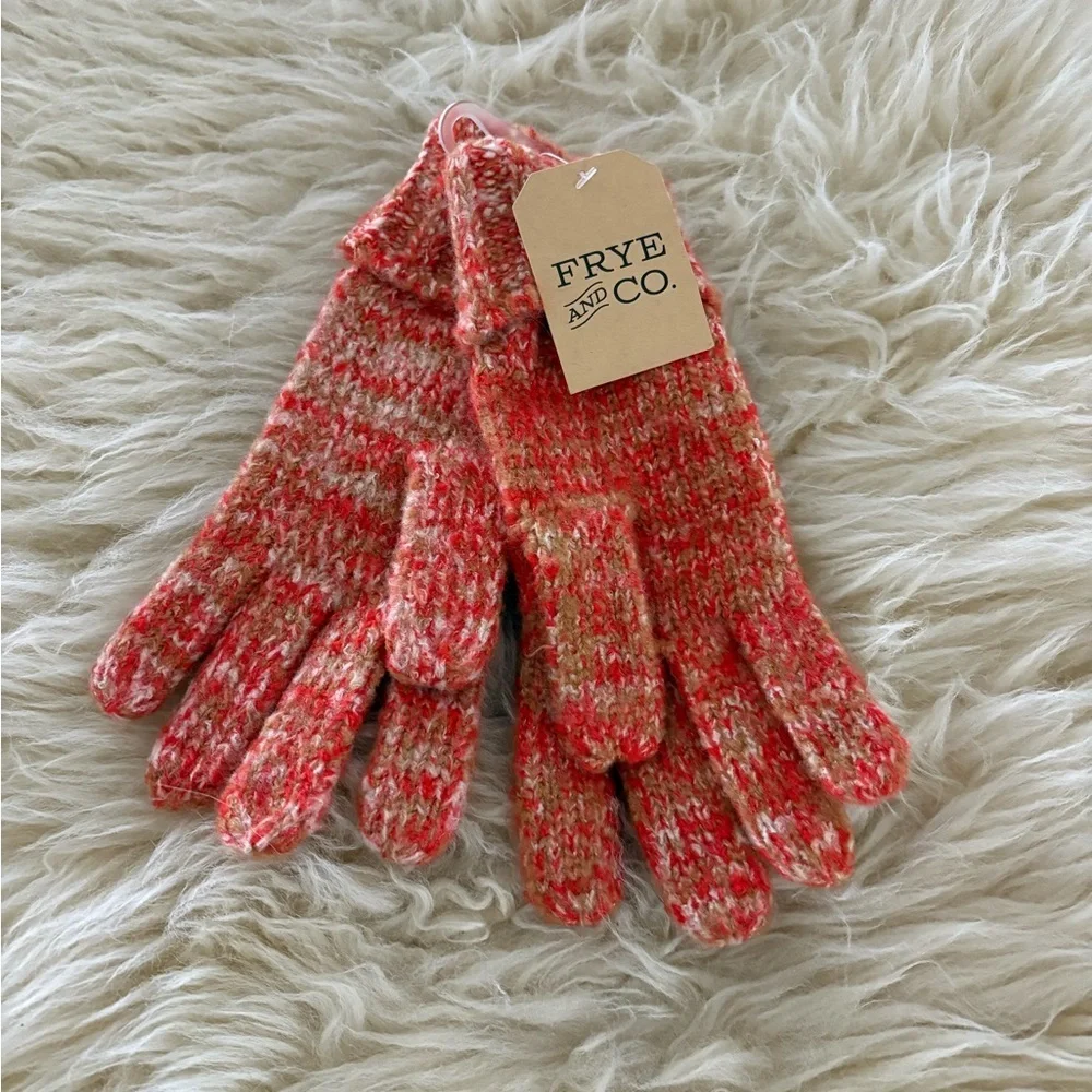 NWT FRYE AND CO. Orange Space Dyed Knit Winter Gloves